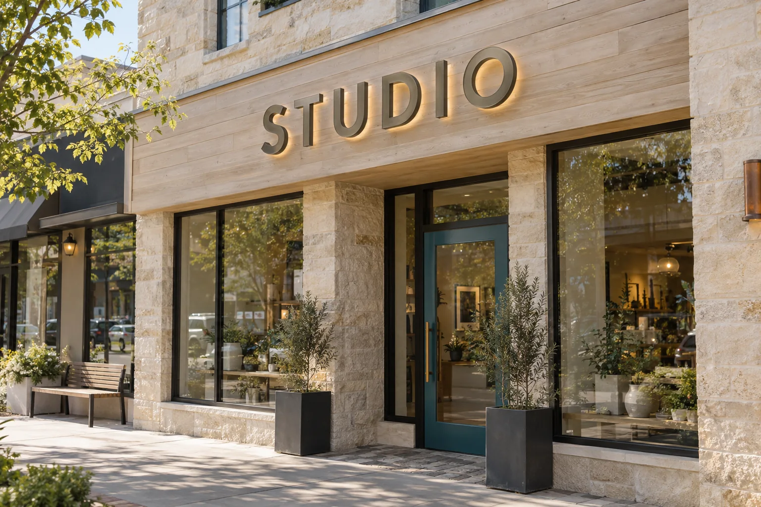 Concept example of dimensional storefront signage on a modern building